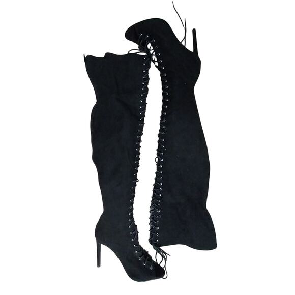 LUXE BLACK VEGAN SUEDE LEATHER/MICROFIBER OVER THE KNEE SEXY BOOTS! SZ 10M - Picture 8 of 11